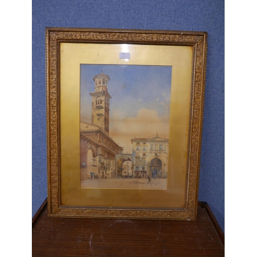 85 - Italian School (19th Century), Piazza Erbe, Verona, watercolour, unsigned, 45 x 33cms, framed