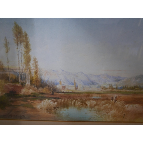 87 - P. Martin (late19th/early 20th Century), Alpine town landscape, watercolour, 29 x 40cms, framed