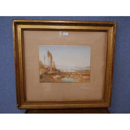 87 - P. Martin (late19th/early 20th Century), Alpine town landscape, watercolour, 29 x 40cms, framed