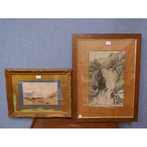 88 - Scottish School (19th Century), loch landscape with cattle, watercolour, indistinctly signed dated 1... 