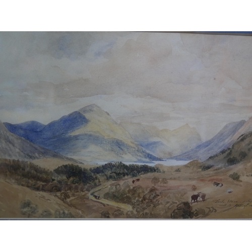 88 - Scottish School (19th Century), loch landscape with cattle, watercolour, indistinctly signed dated 1... 