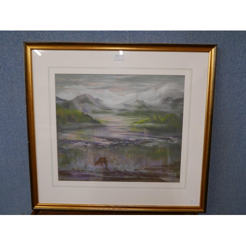 89 - A. MacAdam, The Lone Stag, pastel, 43 x 50cms and another pastel, landscape with cows grazing, unsig... 