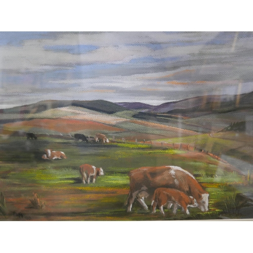 89 - A. MacAdam, The Lone Stag, pastel, 43 x 50cms and another pastel, landscape with cows grazing, unsig... 