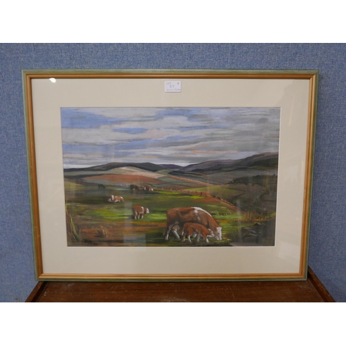 89 - A. MacAdam, The Lone Stag, pastel, 43 x 50cms and another pastel, landscape with cows grazing, unsig... 