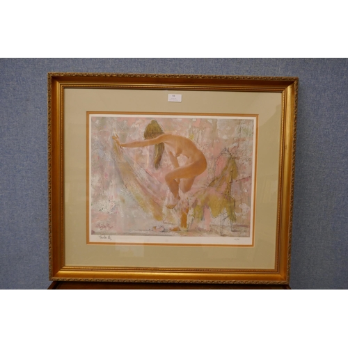 94 - A signed limited edition Thornton Utz print, portrait of a female nude, 38cm x 48cms, framed