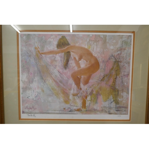 94 - A signed limited edition Thornton Utz print, portrait of a female nude, 38cm x 48cms, framed