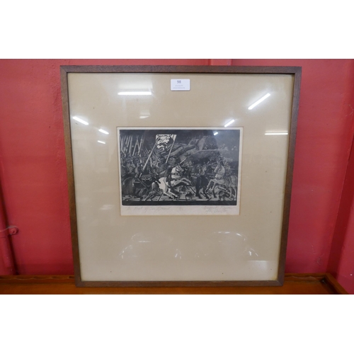 98 - After Paolo Uccello, The Rout of San Romano, limited edition signed etching, 19 x 26cms, framed