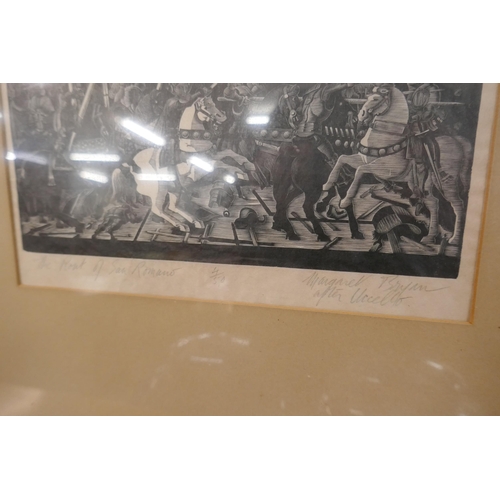 98 - After Paolo Uccello, The Rout of San Romano, limited edition signed etching, 19 x 26cms, framed