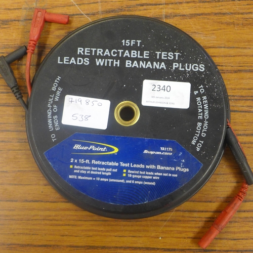 2340 - Two 15ft Blue-Point retractable test leads with banana plugs - model YA1175 *This lot is subject to ... 