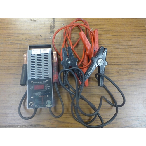 2353 - A SIP BDW104 digital battery tester and pair of heavy duty jump leads *This lot is subject to VAT