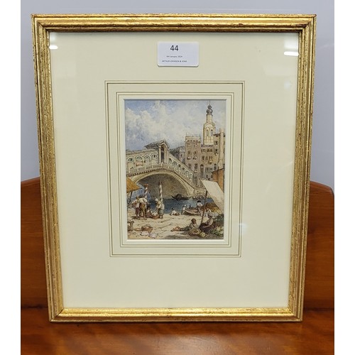 44 - Attributed to Myles Birket Foster R.W.S. (1825-1899), Rialto Bridge, Venice, watercolour, signed low... 