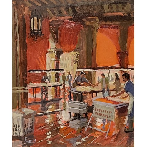 59 - Roy Pettitt (b.1935), The Fish Market, Venice, oil on board, signed lower right, 29 x 24cms, framed