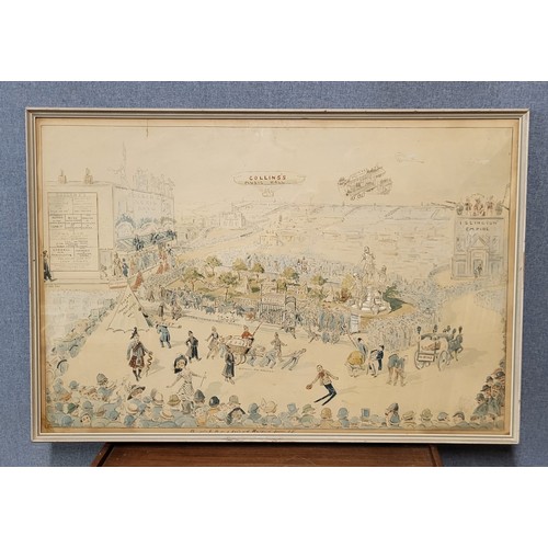 81 - A. Price, a theatrical diorama, pen, ink and watercolour, signed and dated '13 lower right, 65 x 98c... 