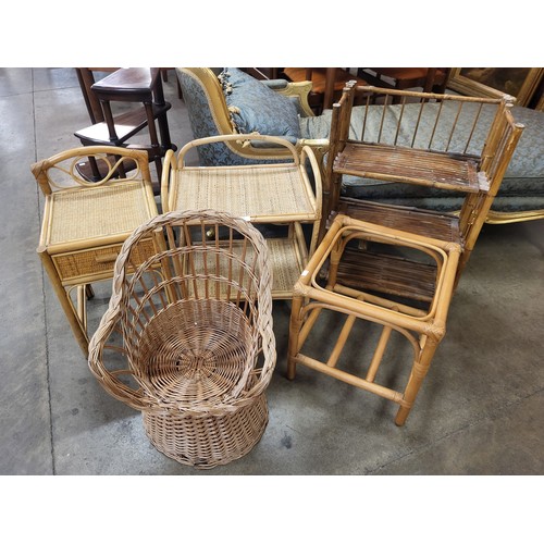 224 - Five pieces of bamboo and wicker occasional furniture