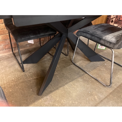 1303 - A Kos extending dining table and four Aryan dark grey velvet chairs * this lot is subject to VAT