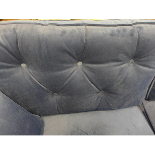 1333 - A Hoxton blue velvet three seater sofa RRP £799