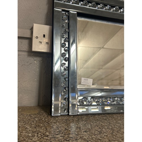 1500 - A smoked glass hall mirror with bevelled edge glass and border filled glass crystals, 120 x 40cms (G... 