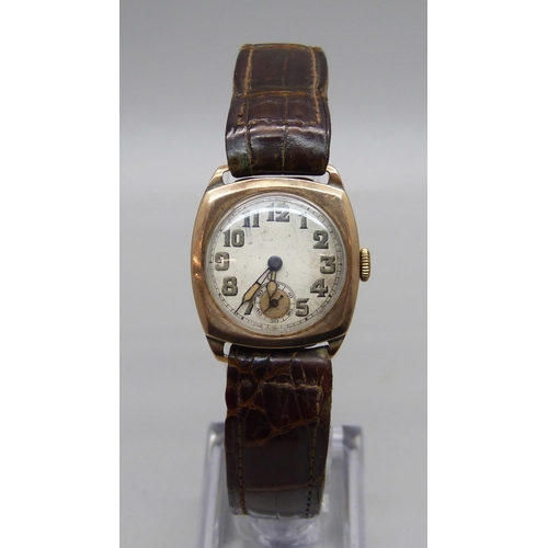 1016 - A vintage 9ct gold wristwatch, London 1937, 27mm case