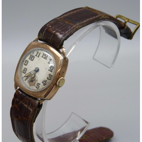 1016 - A vintage 9ct gold wristwatch, London 1937, 27mm case