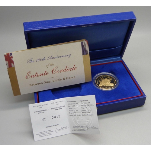 1016B - The Royal Mint, The 100th Anniversary of the Entente Cordiale, Limited Edition, one 17g 20 Euro coin... 