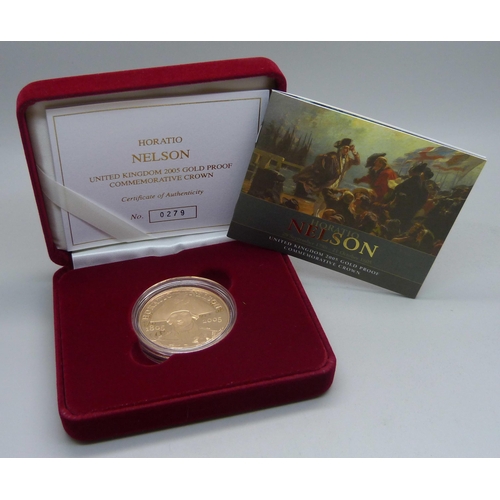 1016C - The Royal Mint, UK 2005 Gold Proof Commemorative Crown, Horatio Nelson, 0279