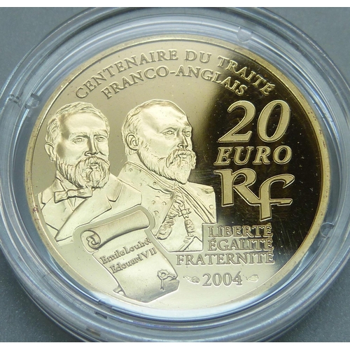 1016H - The Royal Mint, The 100th Anniversary of the Entente Cordiale Coin, Limited Edition, one 17g 20 Euro... 