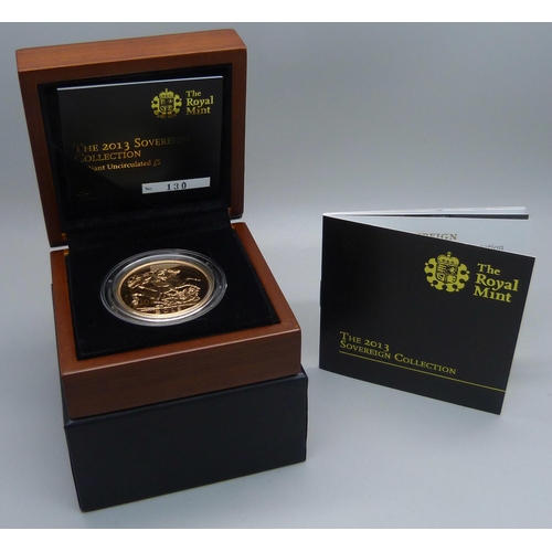 1016I - The Royal Mint, The 2013 Sovereign Collection, £5 gold coin, no.130