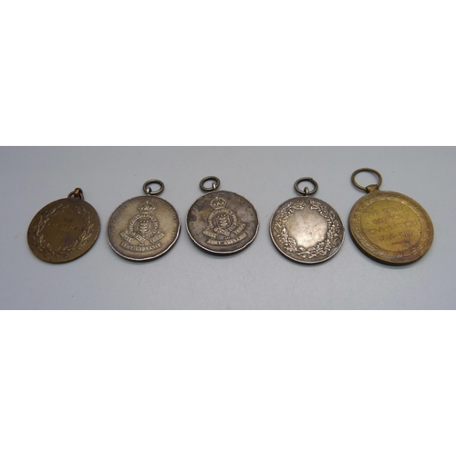 1031 - A WWI Victory medal, l-38533 Dvr. W.J. Mammatt RA,  two RAOC Didcot 1946 sports medallions and two d... 