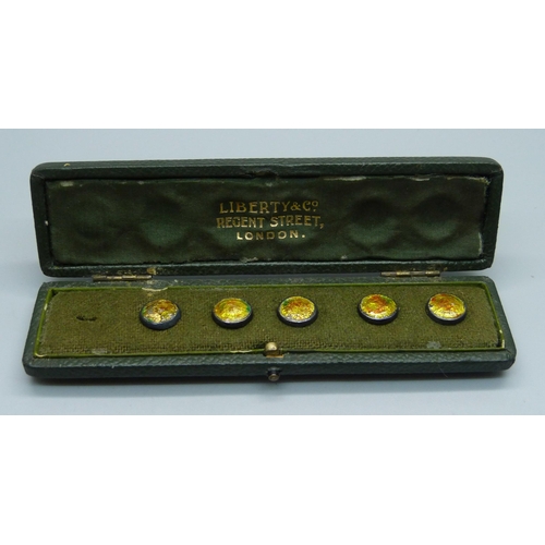 1040 - A cased set of silver and enamel buttons by Liberty & Co., in original named box (one button missing... 