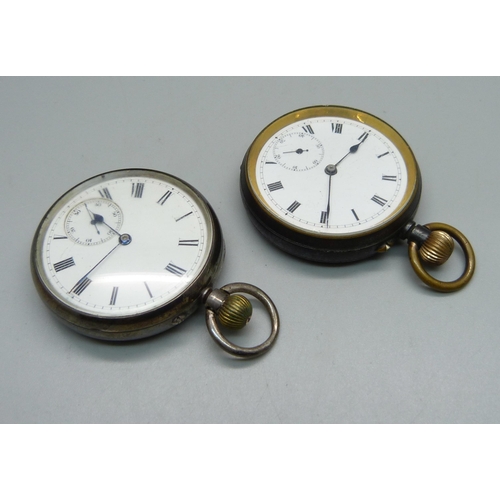 1049 - A silver cased top-wind pocket watch, J M Johnson, Huddersfield signed movement and a gun metal top-... 