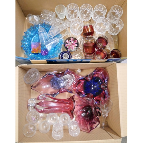 1065 - A collection of glassware including coloured glass bowls, drinking glasses, paperweights, etc. **PLE... 