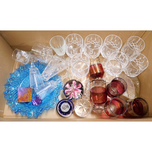 1065 - A collection of glassware including coloured glass bowls, drinking glasses, paperweights, etc. **PLE... 