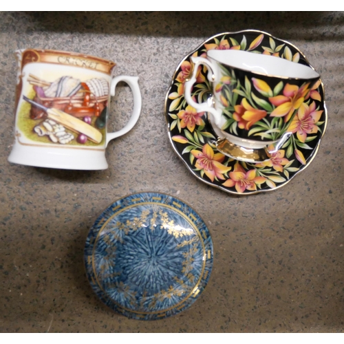 1071 - Mason's Chartreuse Ironstone china, large ginger jar, jug, dishes and plates, a pair of blush ivory ... 