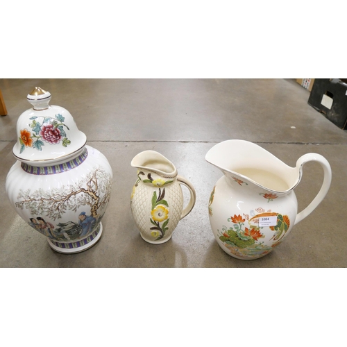 1084 - A large oriental style lidded vase, a Wood & Son jug and one other jug **PLEASE NOTE THIS LOT IS NOT... 