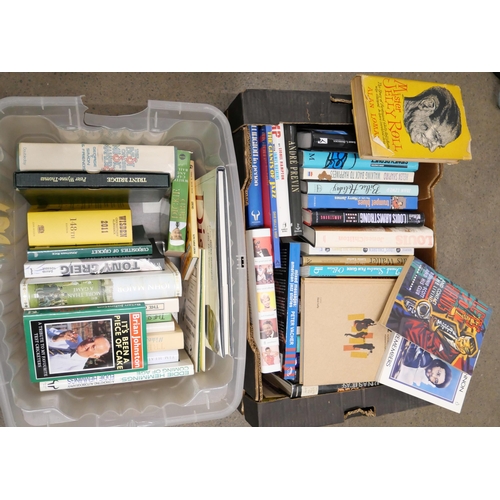 1091 - A box of cricket books and a box of jazz music books and jazz newsletters **PLEASE NOTE THIS LOT IS ... 