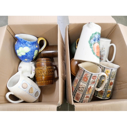 1098 - Two boxes of pottery, large jugs, pitchers and pots **PLEASE NOTE THIS LOT IS NOT ELIGIBLE FOR POSTI... 