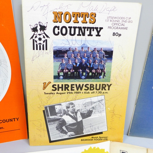 615 - Nottingham Forest and Notts County football programmes, 1951 onwards, two signed, a Nottingham Fores... 