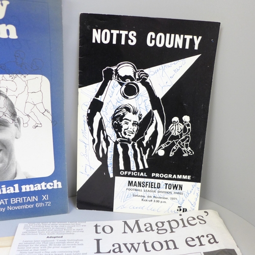 615 - Nottingham Forest and Notts County football programmes, 1951 onwards, two signed, a Nottingham Fores... 