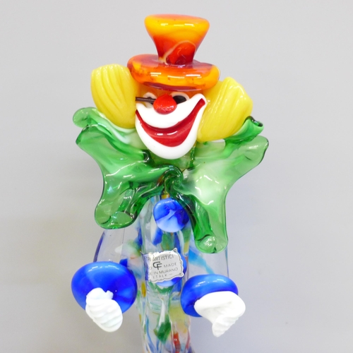 616 - A Murano glass clown, 23cm, (with some sharp edges)