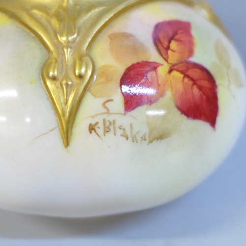 619 - A Royal Worcester vase, signed K (Kitty) Blake, Autumn Fruits design, H306, circa 1930, 10cm