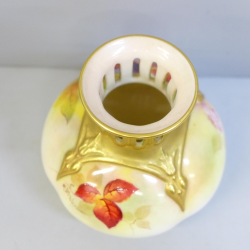 619 - A Royal Worcester vase, signed K (Kitty) Blake, Autumn Fruits design, H306, circa 1930, 10cm