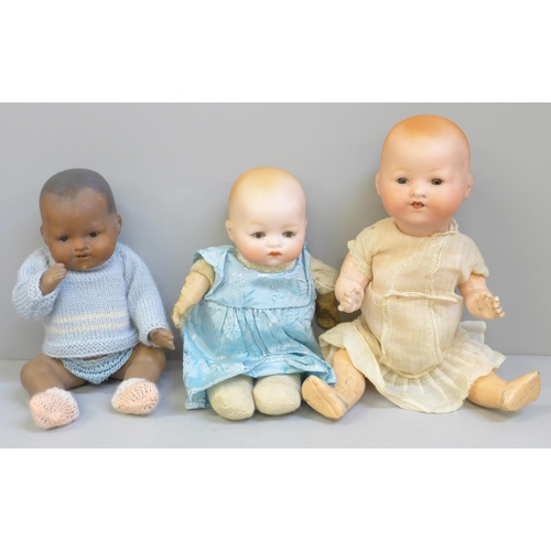 620 - Three antique bisque head Armand Marseille Dream Baby dolls, one with sleep eyes, tallest 23cm