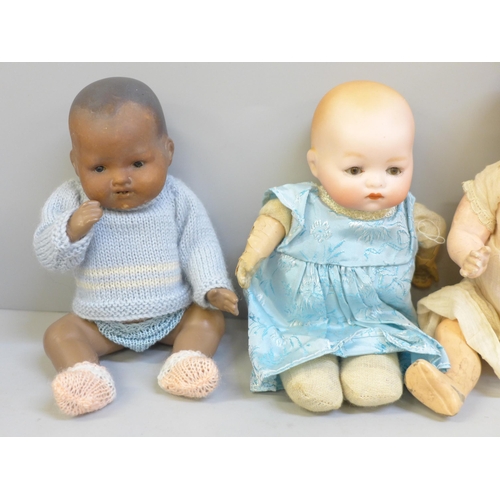 620 - Three antique bisque head Armand Marseille Dream Baby dolls, one with sleep eyes, tallest 23cm