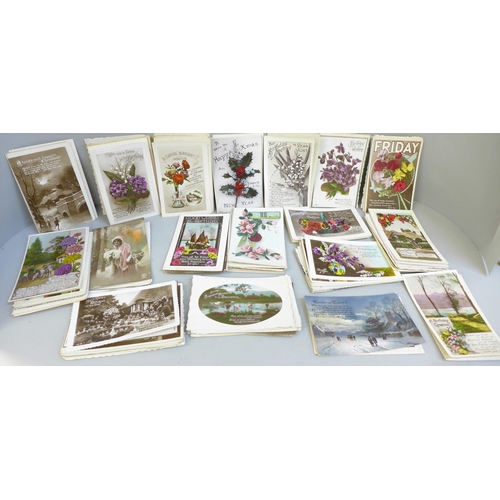 624 - Approximately 190 early 20th Century greetings postcards