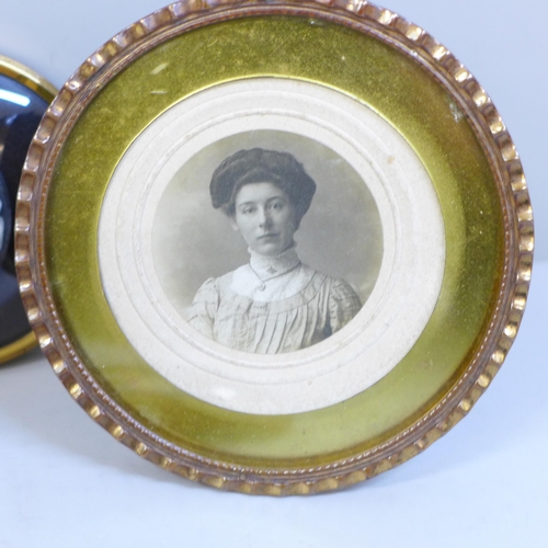 626 - Nine mounted cameos and a gilt brass photograph frame