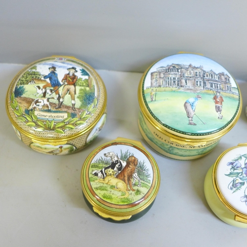 636 - Five Halcyon Days enamel trinket boxes and two others, Crummels and Kingsley