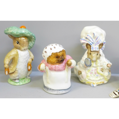 643 - Six figures; five Beatrix Potter by Beswick, Royal Doulton and Enesco and a Sailor Bunnykins