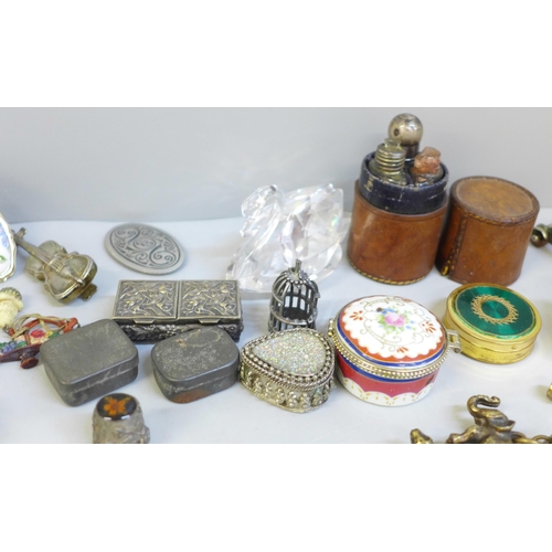 651 - Assorted items including Swarovski, pill boxes, stamp case, etc.