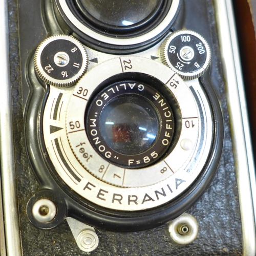 653 - A Ferrania TLR camera, cased