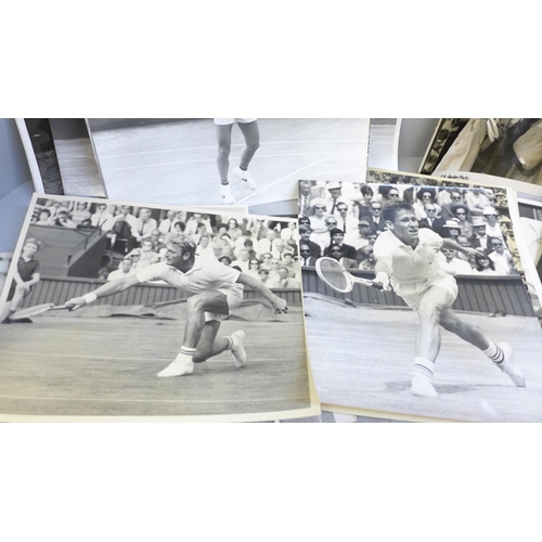 659 - Sixty original tennis press photographs from Wimbledon in the 1940s, 50s and 60s includes Rod Laver,... 